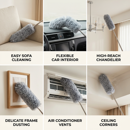 Elynethra™ Bendable Microfiber Duster with Telescopic Pole – Lightweight, Flexible & Reach Up to 2.5m
